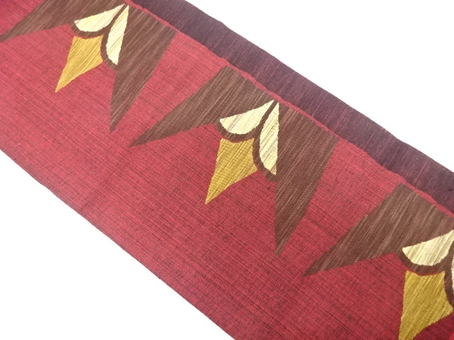 手織り紬　抽象模様織り出し　名古屋帯